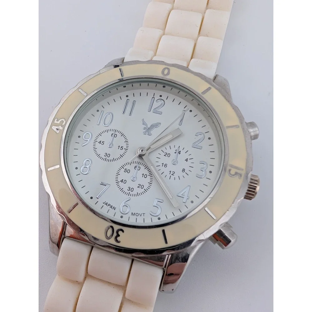 American Eagle Outfitters Watch Women 36mm Case White Silicone Band- New Battery